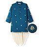 EARTHY TOUCH Woven Full Sleeves Kurta Dhoti Set With Floral Embriodery - Blue