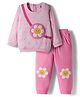 Babyhug Terry Knit Full Sleeves Top & Pant Set With Floral Print - Pink