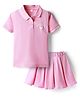 Babyhug Single Jersey Knit Half Sleeves Polo Top & Skirt Set With Heart Print - Pink