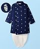 EARTHY TOUCH Woven Full Sleeves Kurta Dhoti Set with Floral Embroidery - Navy Blue