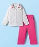 Babyhug Single Jersey Knit Full Sleeves Top & Pant Set with Floral Embroidery - White & Pink