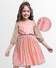 Hola Bonita Knit Full Sleeves Shimmered Party Dress With Belt - Pink