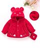Mark & Mia Full Sleeves Fur Hooded Winter Jacket With Bunny & Floral Embroidery - Red
