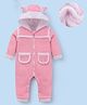 Mark & Mia Full Sleeves Winter Wear Solid Hooded Romper With Ear Applique - Pink