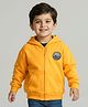 Babyhug Cotton Knit Full Sleeves Hooded Sweatjacket With Patch Detailing & Kangaroo Pockets - Yellow