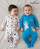 Babyhug Disney Interlock Knit Full Sleeves Footed Sleepsuit With Jungle Book Graphics Pack of 2 - Blue & White