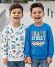 Babyhug Cotton Knit Full Sleeves Sweatshirts With Skateboarding Print Pack of 2 - Blue & White