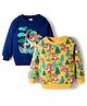 Babyhug Cotton Knit Full Sleeves Sweatshirts With Teddy Bear Graphics Pack of 2 - Yellow & Navy Blue