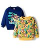 Babyhug Cotton Knit Full Sleeves Sweatshirts With Teddy Bear Graphics Pack of 2 - Yellow & Navy Blue