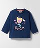 Zero Sinker Knit Full Sleeves T- Shirt with Floral Print - Navy Blue