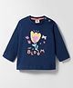 Zero Sinker Knit Full Sleeves T- Shirt with Floral Print - Navy Blue