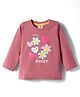 Zero Sinker Knit Full Sleeves T-Shirt With Flower & Text Print - Rose Gold