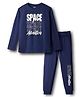 Primo Gino 100% Cotton Knit Full Sleeves Night Suit With Text Print - Navy Blue