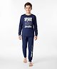 Primo Gino 100% Cotton Knit Full Sleeves Night Suit With Text Print - Navy Blue