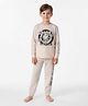 Primo Gino 100% Cotton Knit Full Sleeves Night Suit With Text Print - Off White
