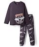 Primo Gino 100% Cotton Knit Full Sleeves Night Suit With Space Theme Print - Charcoal Grey