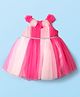Babyhug 5 layer with Cotton Lining  Mesh Sleeveless Flared Partywear Dress With Floral Corsage and waist belt - Dark Pink
