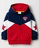 Babyhug 100% Cotton Knit Full Sleeves Hooded Sweatjacket With Football Patch & Kangaroo Pockets - Navy Blue Red & White