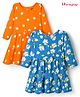 Honeyhap Premium 100% Cotton Knit Full Sleeves Frock With Bio Finish & Floral Print Pack of 2 - Indigo Bunting & Orange Peel