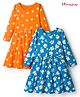 Honeyhap Premium 100% Cotton Knit Full Sleeves Frock With Bio Finish & Floral Print Pack of 2 - Indigo Bunting & Orange Peel