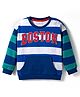 Babyhug Cotton Knit Full Sleeves Striped Sweatshirt with Text Embroidery & Kangaroo Pocket - Multicolor