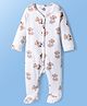 Doodle Poodle Cotton Interlock Knit Full Sleeves Footed Sleepsuit With Animal Print - White