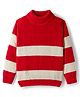 Pine Kids Knit Full Sleeves Pullover Turtle Neck Sweater with Stripe Design - Red & White