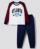 Primo Gino 100% Cotton Knit  Full Raglan Sleeves Nightsuit With Atlanta Text Print - White & Navy Blue