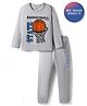 Primo Gino 100% Cotton Knit Full Sleeves Co-ords Night Suit With Text Print - Grey