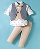 ToffyHouse Poplin Woven Full Sleeves Three Piece Party Suit Set with Bow - Tan White & Blue