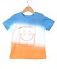 Under Fourteen Only Cotton Knit Half Sleeves Skateboard Printed Ombre Tee - Blue & Orange