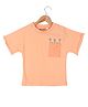 Under Fourteen Only Cotton Knit Half Sleeves Floral Embroidered Crop Tee - Peach