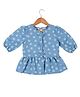 Under Fourteen Only Three Fourth Puffed Sleeves Floral Printed Peplum Top - Blue