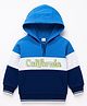 Babyhug Cotton Knit Full Sleeves Front Open Hooded Sweatshirt with California Text Print - Navy Blue & Blue