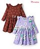 Honeyhap Premium 100% Cotton Knit With Bio Finish Full Sleeves Frocks With Floral & Heart Print Pack of 2 - Lavender & Cherry Mohogany