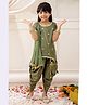 KID1 Silk Woven Half Sleeves Hearts Embroidered Dhoti Kurti With Dupatt & Sling Bag Set - Green