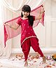 KID1 Silk Woven Half Sleeves Hearts Embroidered Dhoti Kurti With Dupatt & Sling Bag Set - Pink
