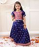 KID1 Brocade Woven Onam Theme Half Puffed Sleeves Floral Foil Printed & Gota Lace Embellished Pattu Pavadai Set - Navy Blue