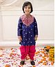 KID1 Brocade Woven Onam Theme Full Sleeves Floral Foil Printed Sherwani Dhoti Set - Navy Blue