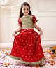 KID1 Brocade Woven Onam Theme Half Puffed Sleeves Floral Foil Printed & Gota Lace Embellished Pattu Pavadai Set - Red