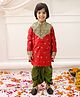 KID1 Brocade Woven Onam Theme Full Sleeves Floral Foil Printed Sherwani Dhoti Set - Red