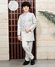 BT DEZINES Satin Woven Full Sleeves Floral Printed Threadwork Detailed Sherwani Set - Cream