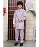 BT DEZINES Satin Woven Full Sleeves Floral Printed Threadwork Detailed Sherwani Set - Lavender