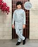 BT DEZINES Satin Woven Full Sleeves Floral Printed Threadwork Detailed Sherwani Set - Sky Blue