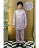 BT DEZINES Satin Woven Full Sleeves Abstract Embroidered Sequins & Pearls Embellished Sherwani Trousers With Mala Set - Lilac