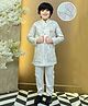 BT DEZINES Satin Woven Full Sleeves Abstract Embroidered Sequins & Pearls Embellished Sherwani Trousers With Mala Set - White
