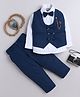 BT DEZINES Cotton Blend Woven Full Sleeves Solid 3 Piece Party Suit Set With Bow - Deep Blue