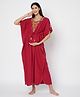 KOI SLEEPWEAR Knit Half Batwing Sleeves Floral & Paisley Embroidered Kaftan Maternity Nighty - Maroon