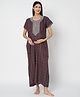 KOI SLEEPWEAR Knit Half Sleeves Floral Embroidered & Leaves Printed Maternity Nighty - Purple