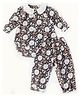 Halemons Pure Cotton Woven Full Sleeves Floral Printed Top With Coordinating Pant Set - Grey